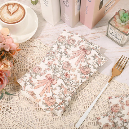 100Pcs Pink Bow Floral Guest Napkins Coquette Bows Flower Disposable Hand Towels Retro Paper Napkins for Birthday Wedding Tea Party Bathroom Kitchen