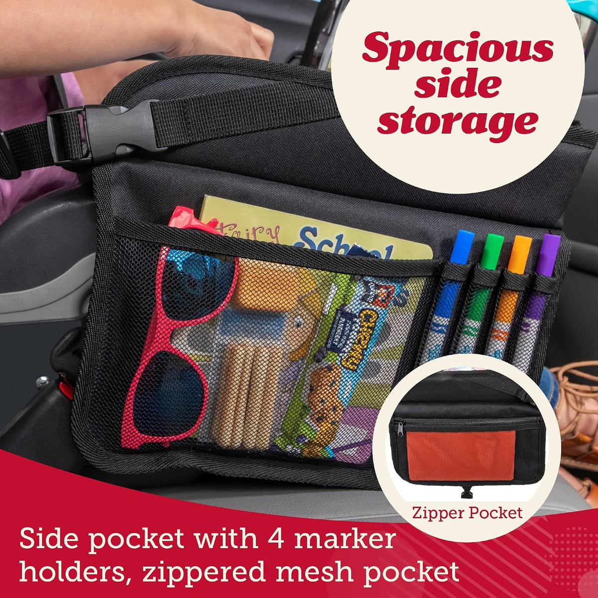 Travel Car Seat Tray - Dry Erase Board & Secure Tablet Holder for Toddler Travel - Durable 600D Oxford Cloth with Snack & Toy Compartments for Road Trip Essentials for Kids - Pink Unicorn
