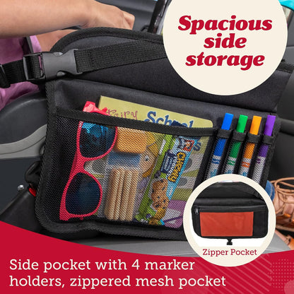 Travel Car Seat Tray - Dry Erase Board & Secure Tablet Holder for Toddler Travel - Durable 600D Oxford Cloth with Snack & Toy Compartments for Road Trip Essentials for Kids - Pink Unicorn