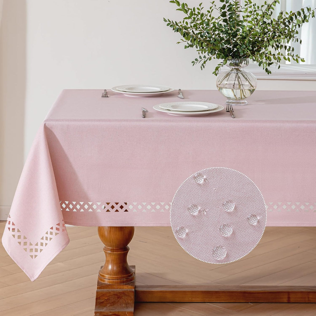 Pink Tablecloth Rectangle Linen Style Fabric, 55" x 70"