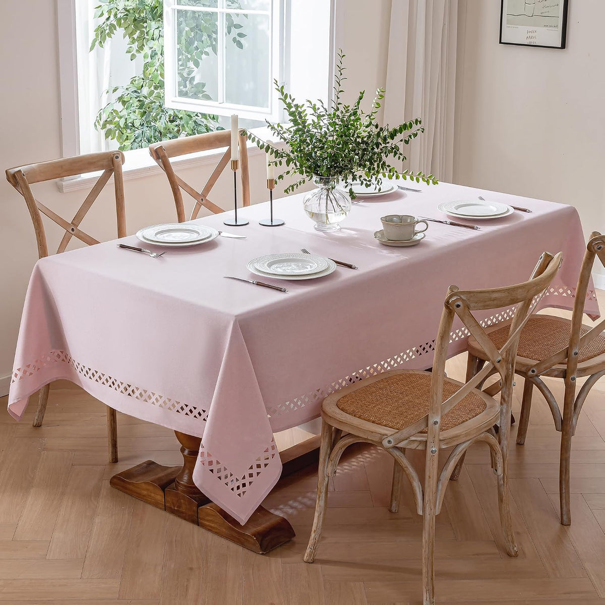 Pink Tablecloth Rectangle Linen Style Fabric, 55" x 70"