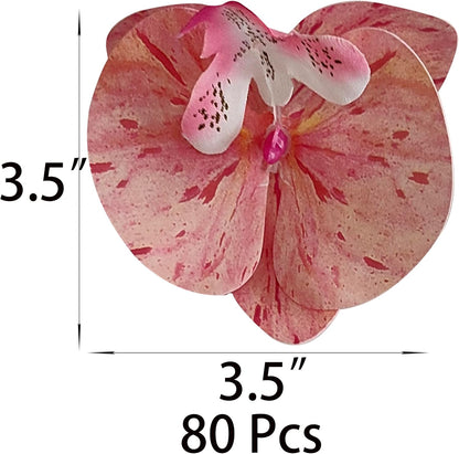Fake Pink Orchids Artificial Flowers Heads, 3.5''Fake Orchid Heads for Wedding Floral Bouquet Decor DIY Craft Making Bridal Shower Photography Props (80, Pink)