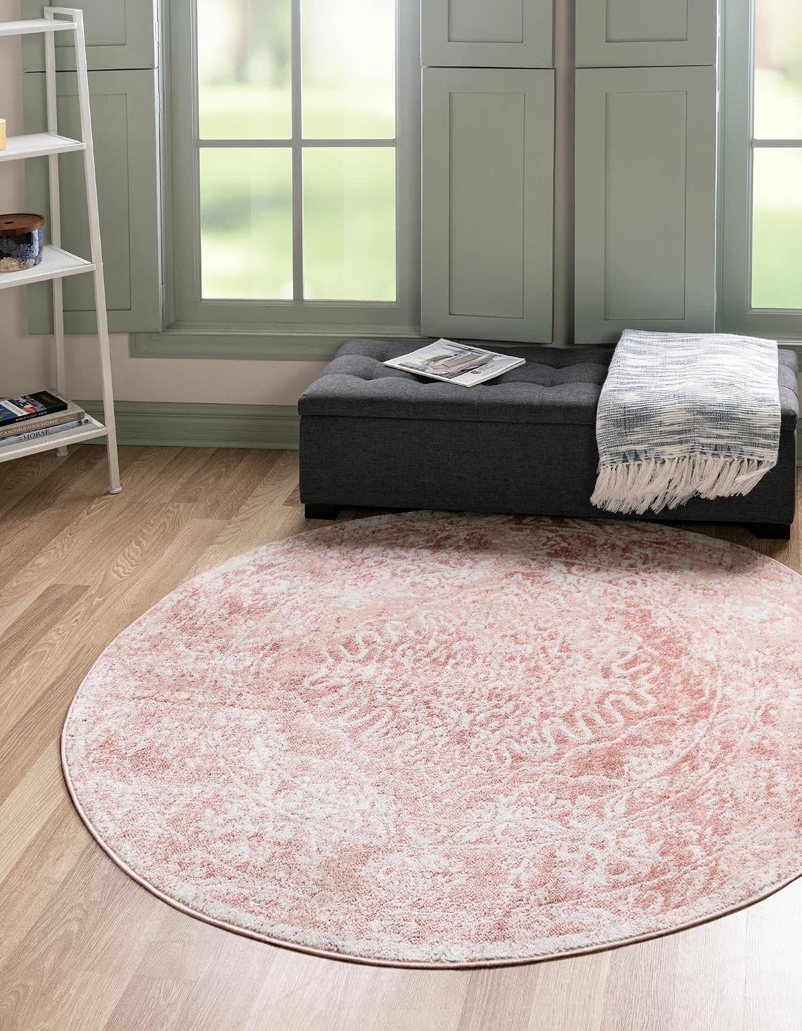 Oxford Collection Area Rug - Bodleian (5' 3" Round, Pink/ Ivory)