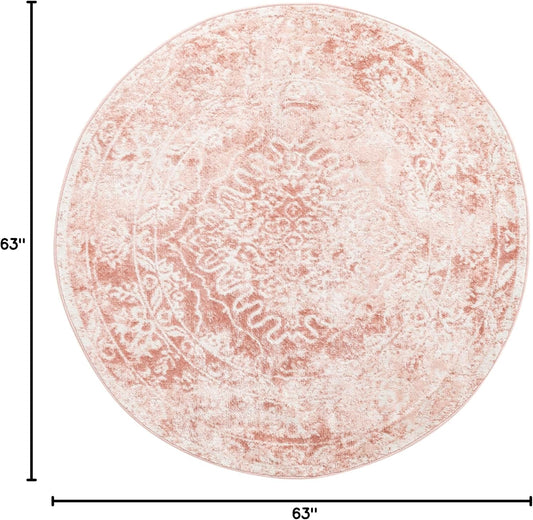 Oxford Collection Area Rug - Bodleian (5' 3" Round, Pink/ Ivory)