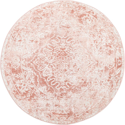 Oxford Collection Area Rug - Bodleian (5' 3" Round, Pink/ Ivory)