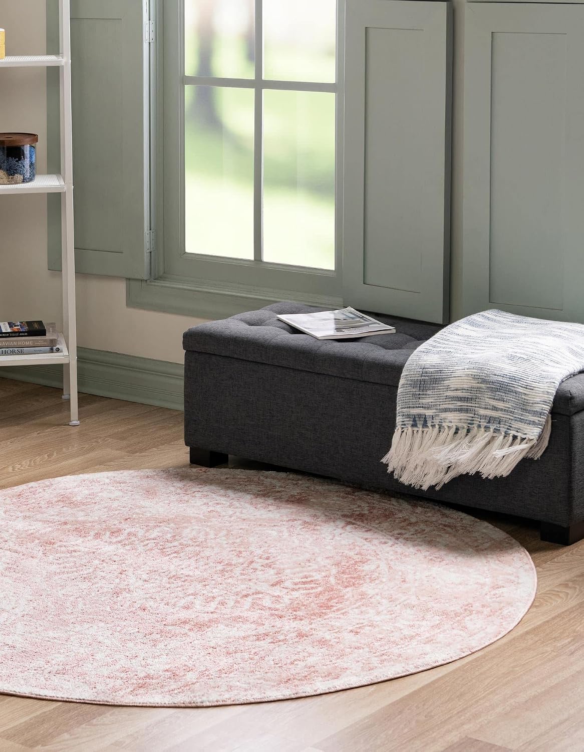 Oxford Collection Area Rug - Bodleian (5' 3" Round, Pink/ Ivory)