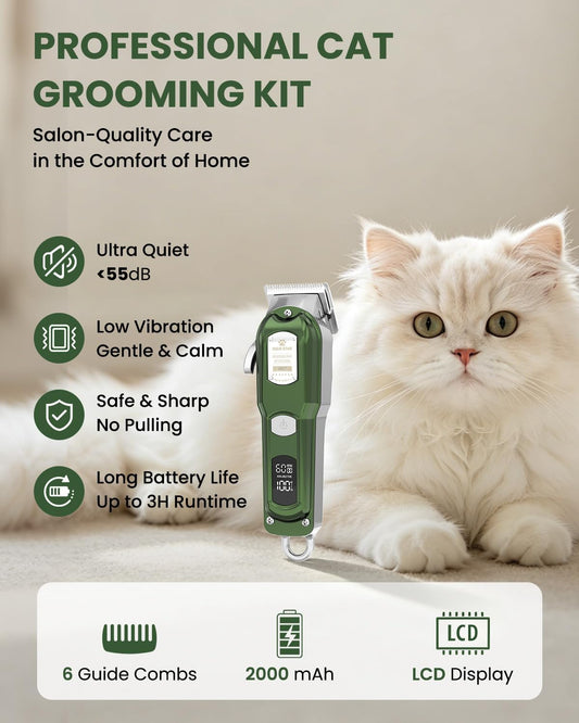 M&M STAR Cat Clippers for Matted Hair, 3-Speed Quiet Cordless Cat Shaver, All-Metal Body Cat Hair Trimmer for Long Haired Cats, Cat Grooming Kit, Pet Clippers for Cats & Dogs