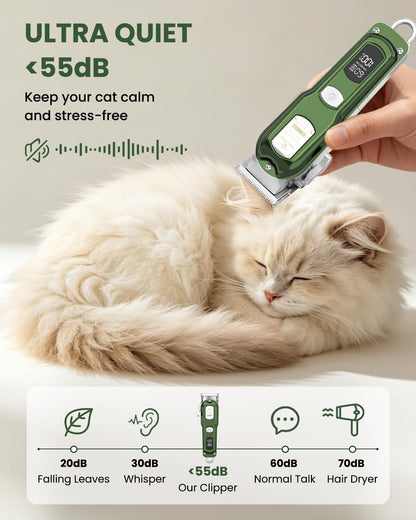 M&M STAR Cat Clippers for Matted Hair, 3-Speed Quiet Cordless Cat Shaver, All-Metal Body Cat Hair Trimmer for Long Haired Cats, Cat Grooming Kit, Pet Clippers for Cats & Dogs