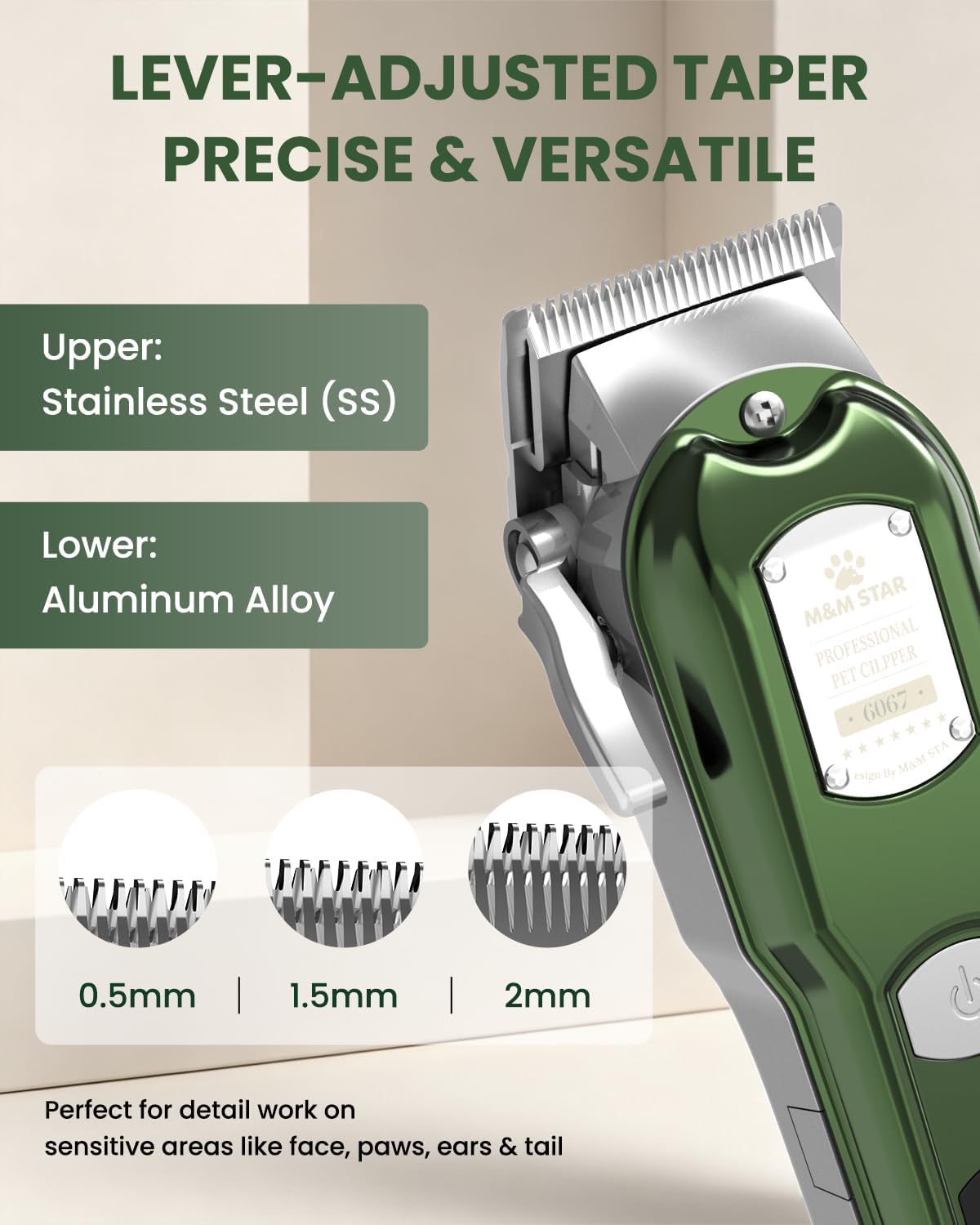 M&M STAR Cat Clippers for Matted Hair, 3-Speed Quiet Cordless Cat Shaver, All-Metal Body Cat Hair Trimmer for Long Haired Cats, Cat Grooming Kit, Pet Clippers for Cats & Dogs