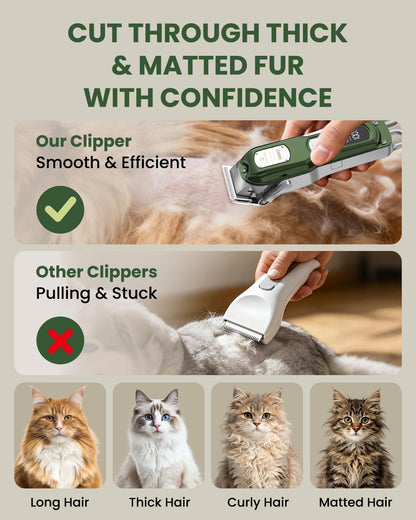 M&M STAR Cat Clippers for Matted Hair, 3-Speed Quiet Cordless Cat Shaver, All-Metal Body Cat Hair Trimmer for Long Haired Cats, Cat Grooming Kit, Pet Clippers for Cats & Dogs