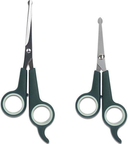 2-Pieces Professional Dog and Cat Grooming Scissors, Pet Trimming Shears, Sharp Stainless Steel Blades with Rounded Tips - Safe Fur Cutting for Dogs, Cats, Horses