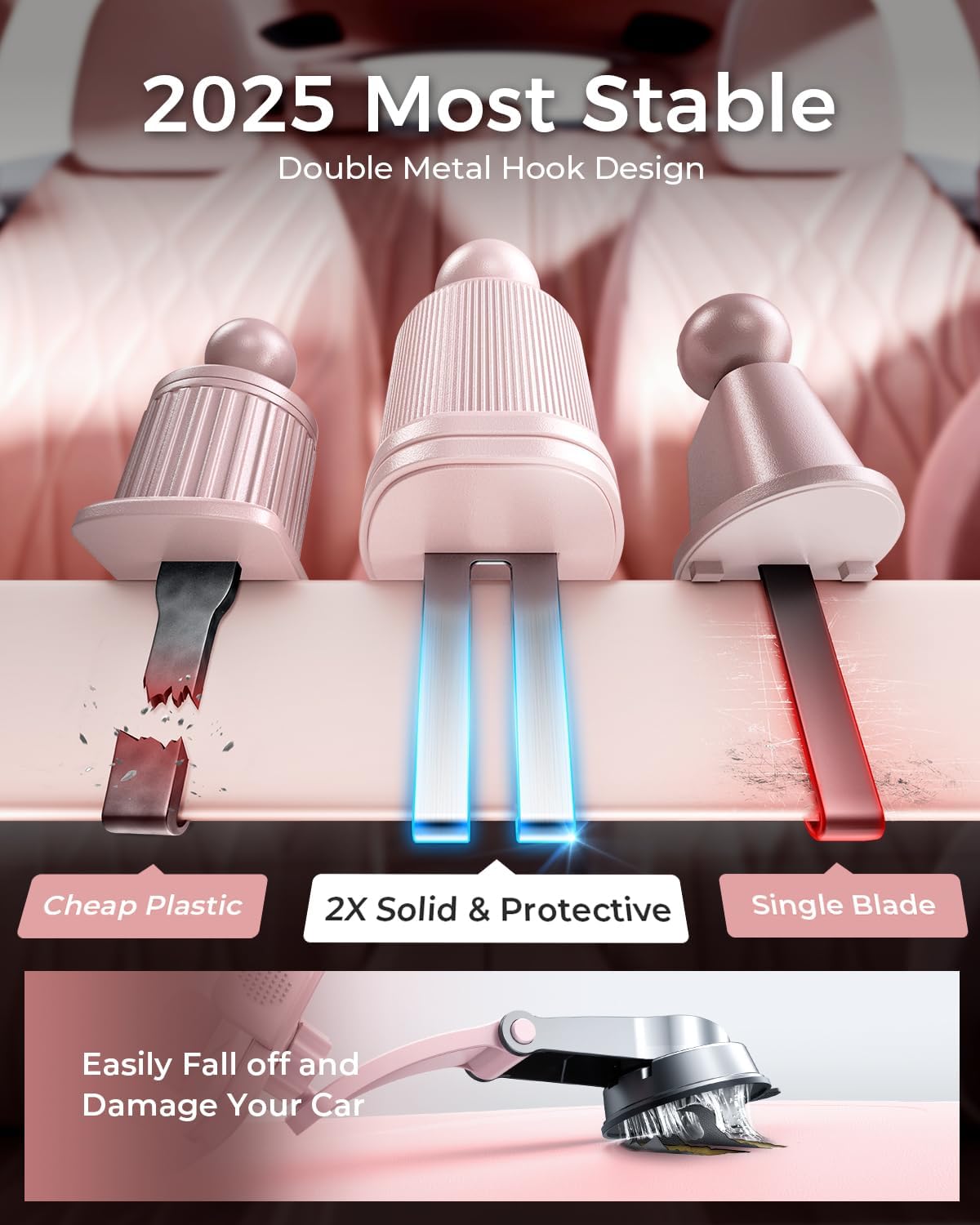 Phone Holders for Car with New Metal Hook Clip, Handy Air Vent Car Mount
