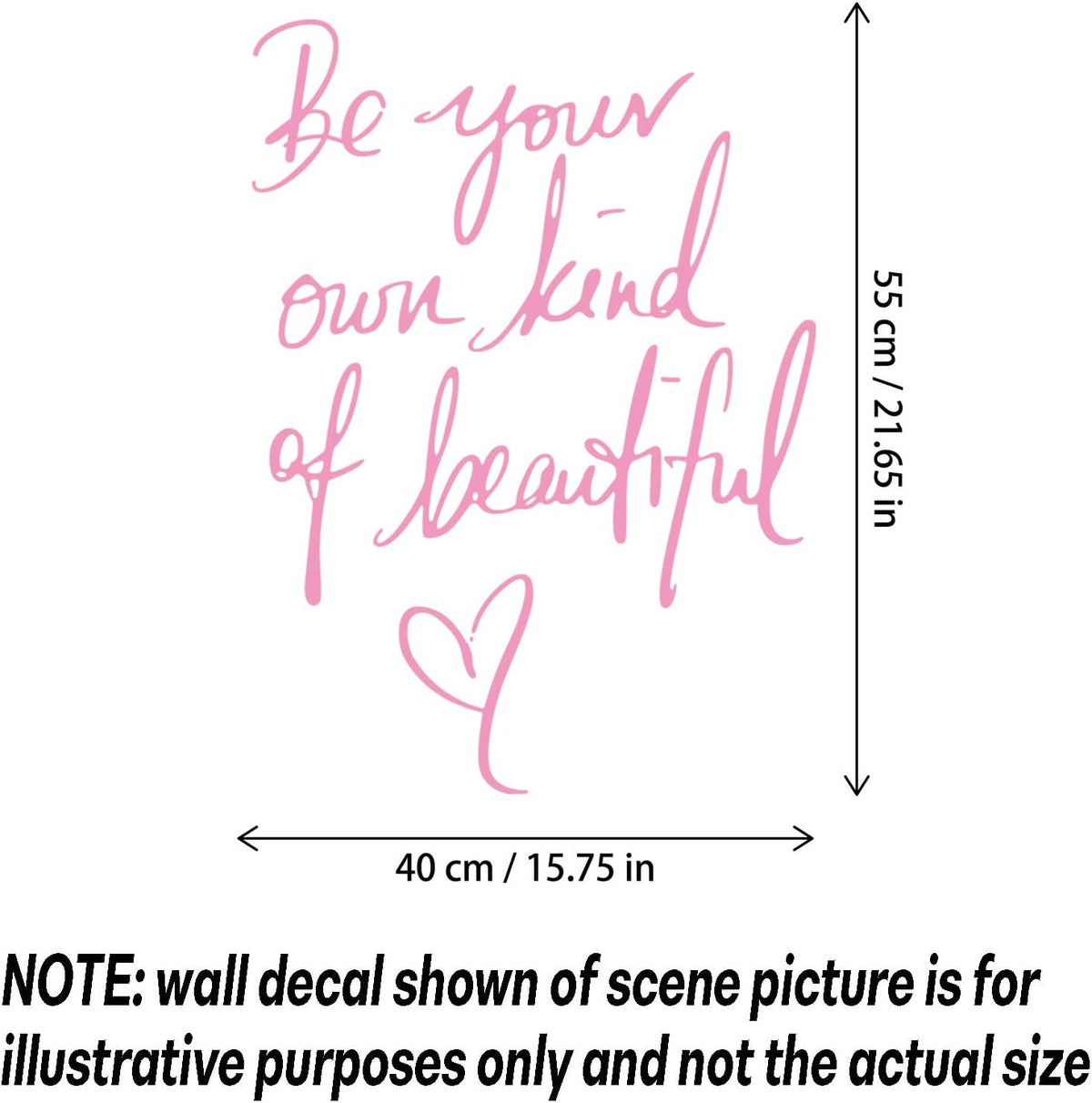 Be Your Own Kind of Beautiful Vinyl Wall Decals Sayings Pink Art Lettering Wall Stickers Decor Wallpaper for Girls Women Bedroom Living Room Background Home Decoration