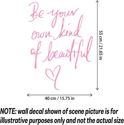 Be Your Own Kind of Beautiful Vinyl Wall Decals Sayings Pink Art Lettering Wall Stickers Decor Wallpaper for Girls Women Bedroom Living Room Background Home Decoration