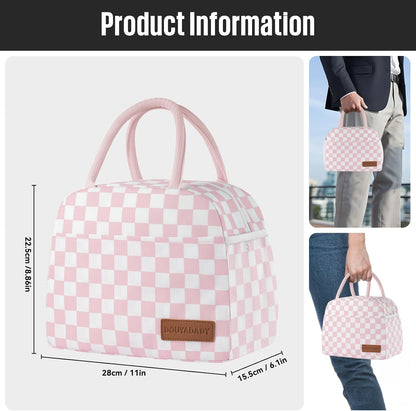 Lunch Bag Women/Men Lunch Box Women/Men (Pink+White Checkerboard)