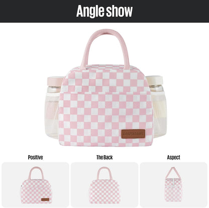 Lunch Bag Women/Men Lunch Box Women/Men (Pink+White Checkerboard)