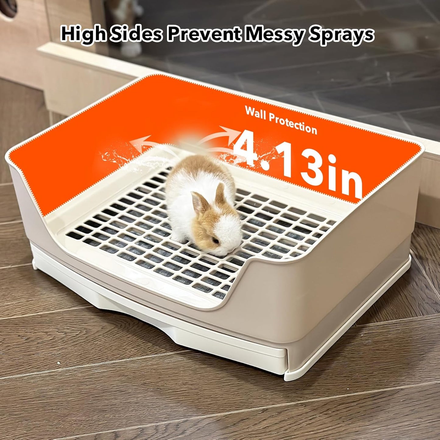 RUBYHOME Oversize Rabbit Litter Box with Drawer, Corner Toilet Box with Grate Potty Trainer, Bigger Pet Pan for Adult Guinea Pigs, Chinchilla, Ferret, Galesaur, Small Animals, 16.9 inch Long (White)