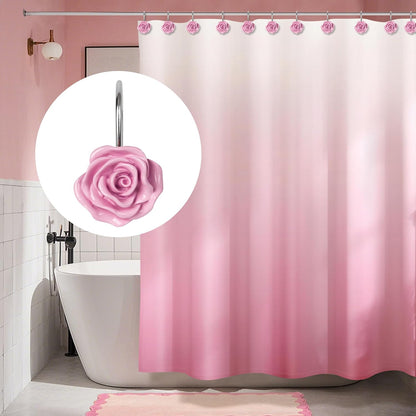 Rose Shower Curtain Hooks, Home Decorative Flower Shower Curtain Rings for Bathroom, Resin, Pink Floral Shower Curtain Hanger Hooks for Living Room, Set of 12