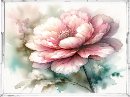 Pink Flowers Serving Tray 12" x 16" Acrylic Trays with Handles Decorative Serving Platter for Coffee, Breakfast in Bed, Dinner, Appetizers, Patio, Party