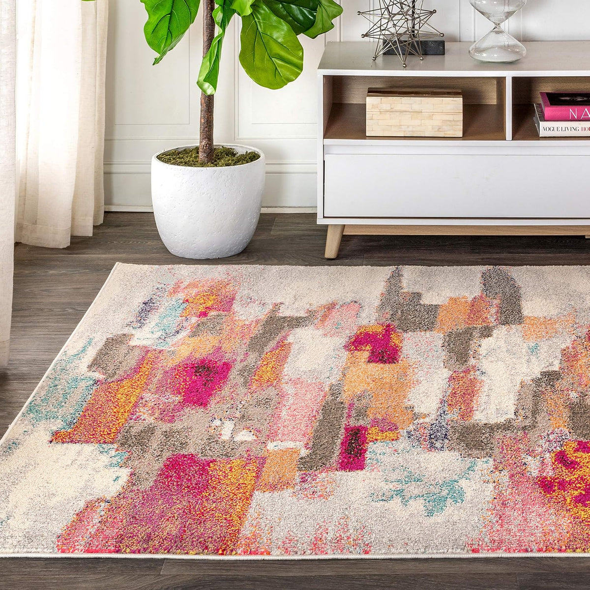 Modern Abstract Brushstroke Ivory/Pink Indoor Area Rug, 3x5, Contemporary POP, Transitional, Easy-Cleaning for Living Room, Bedroom, Kitchen, Pet Friendly, Non-Shedding (CTP101A-3)