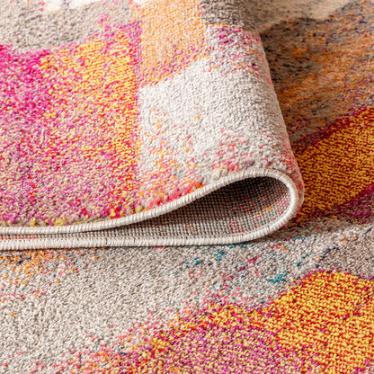 Modern Abstract Brushstroke Ivory/Pink Indoor Area Rug, 3x5, Contemporary POP, Transitional, Easy-Cleaning for Living Room, Bedroom, Kitchen, Pet Friendly, Non-Shedding (CTP101A-3)