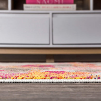 Modern Abstract Brushstroke Ivory/Pink Indoor Area Rug, 3x5, Contemporary POP, Transitional, Easy-Cleaning for Living Room, Bedroom, Kitchen, Pet Friendly, Non-Shedding (CTP101A-3)