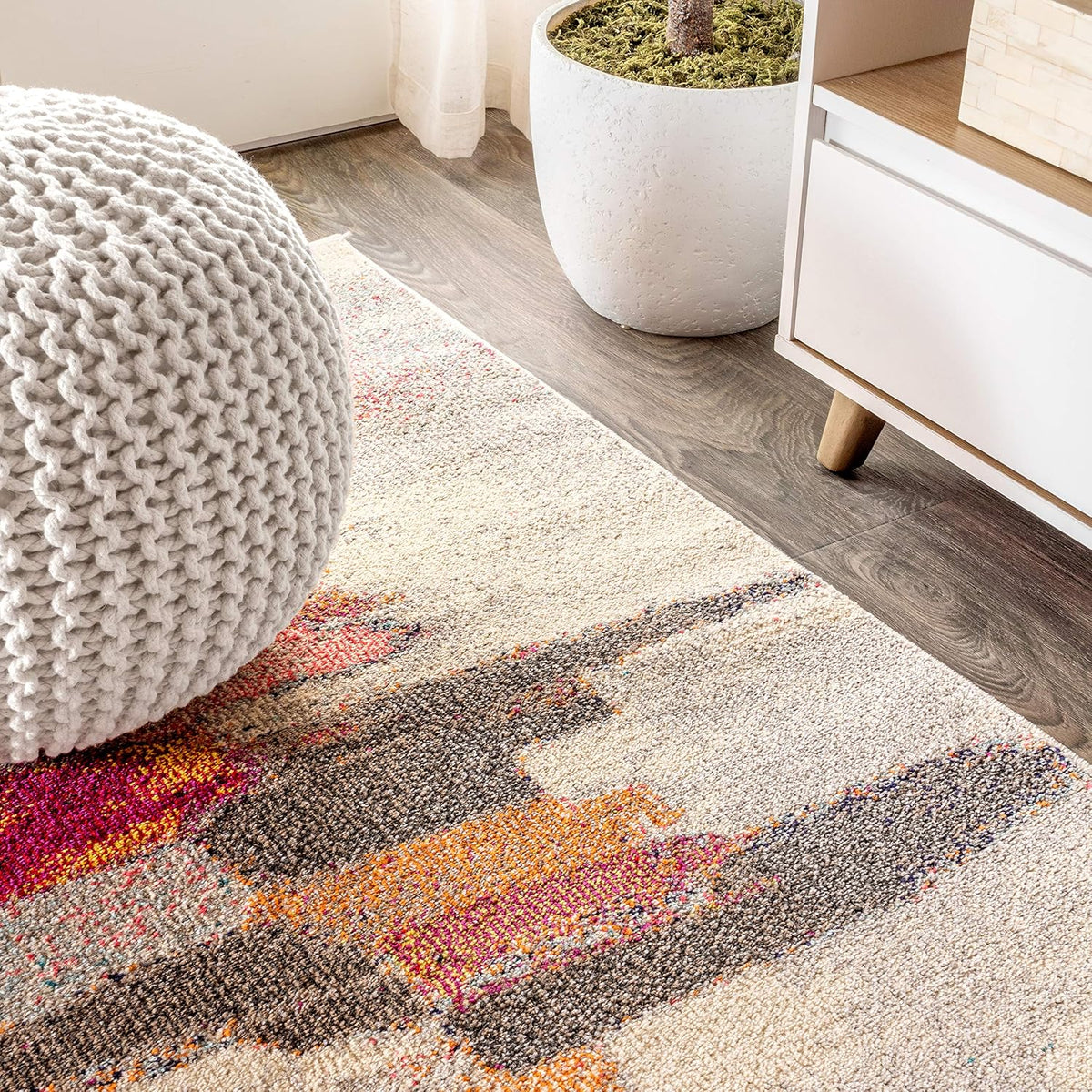 Modern Abstract Brushstroke Ivory/Pink Indoor Area Rug, 3x5, Contemporary POP, Transitional, Easy-Cleaning for Living Room, Bedroom, Kitchen, Pet Friendly, Non-Shedding (CTP101A-3)