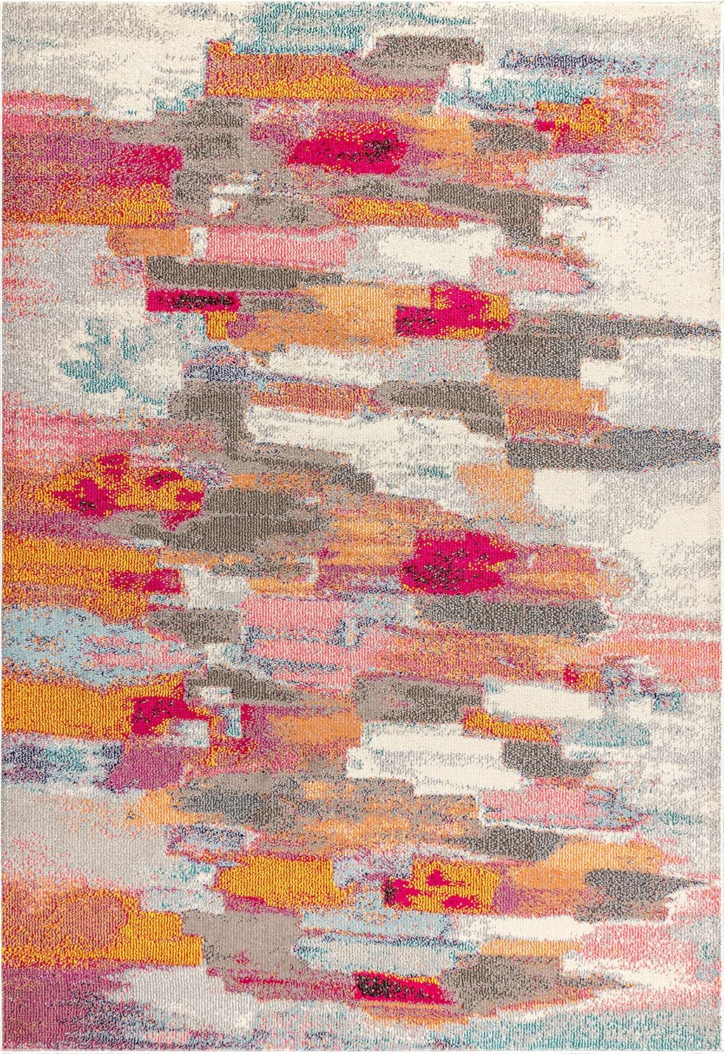 Modern Abstract Brushstroke Ivory/Pink Indoor Area Rug, 3x5, Contemporary POP, Transitional, Easy-Cleaning for Living Room, Bedroom, Kitchen, Pet Friendly, Non-Shedding (CTP101A-3)