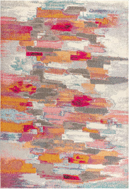 Modern Abstract Brushstroke Ivory/Pink Indoor Area Rug, 3x5, Contemporary POP, Transitional, Easy-Cleaning for Living Room, Bedroom, Kitchen, Pet Friendly, Non-Shedding (CTP101A-3)