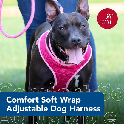 Comfort Soft Wrap Adjustable Dog Harness - Comfortable Harness for Dog - Adjustable Fit - Easy Step-in Design - Breathable Fabric Mesh - Pink Bright, 3/8" x 11"-13"