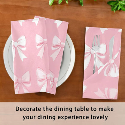 Bows with White on Blush Cloth Napkins Set of 6, Reusable Washable Dinner Table Napkins for Wedding Banquets Party Decor, 20x20 Inch