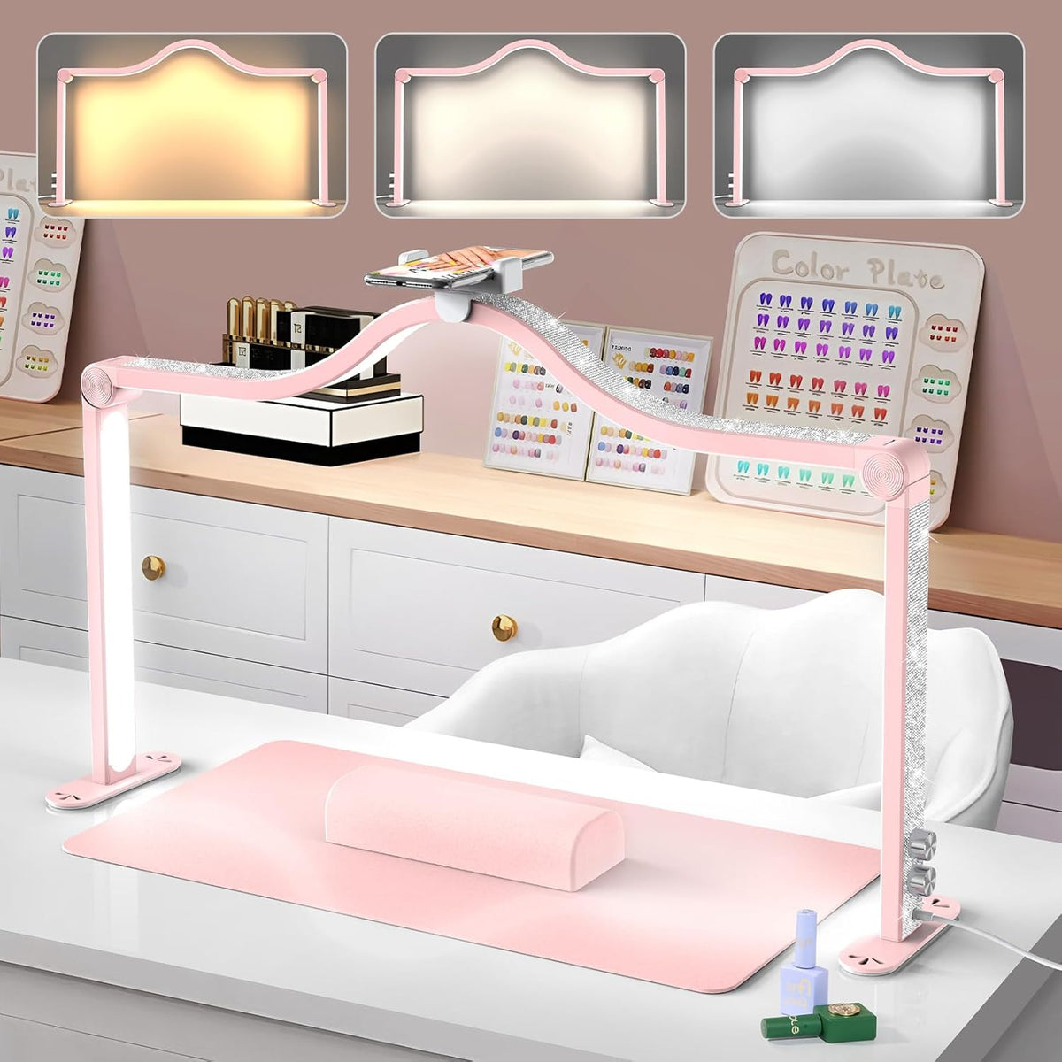 Arc Half Moon Light: 34" Shadow-Free Large Nail Light for Desk