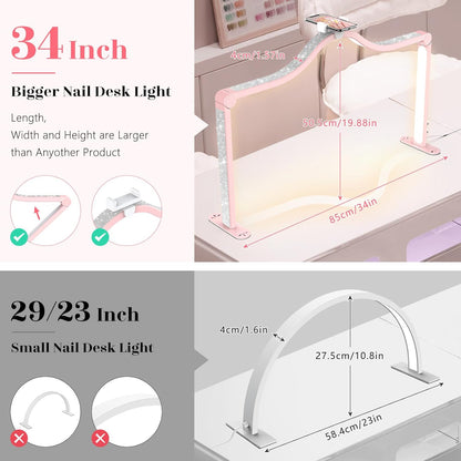 Arc Half Moon Light: 34" Shadow-Free Large Nail Light for Desk