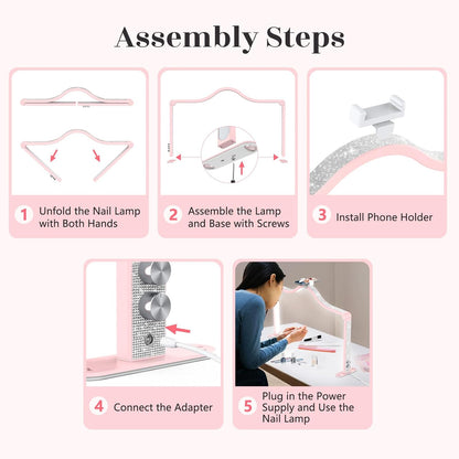 Arc Half Moon Light: 34" Shadow-Free Large Nail Light for Desk