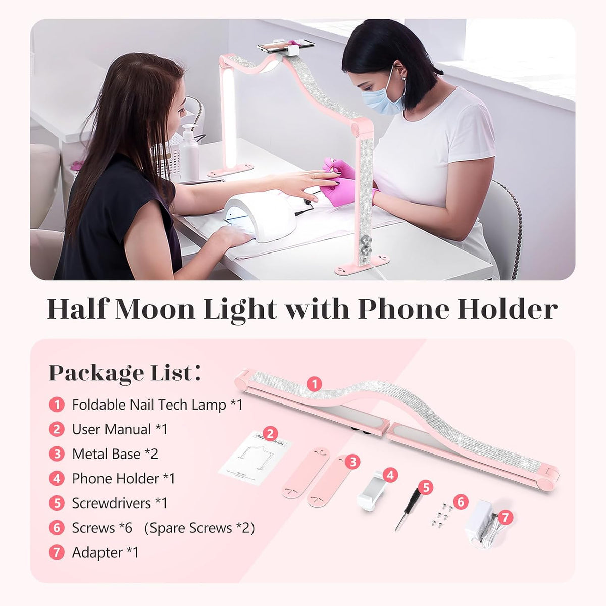 Arc Half Moon Light: 34" Shadow-Free Large Nail Light for Desk