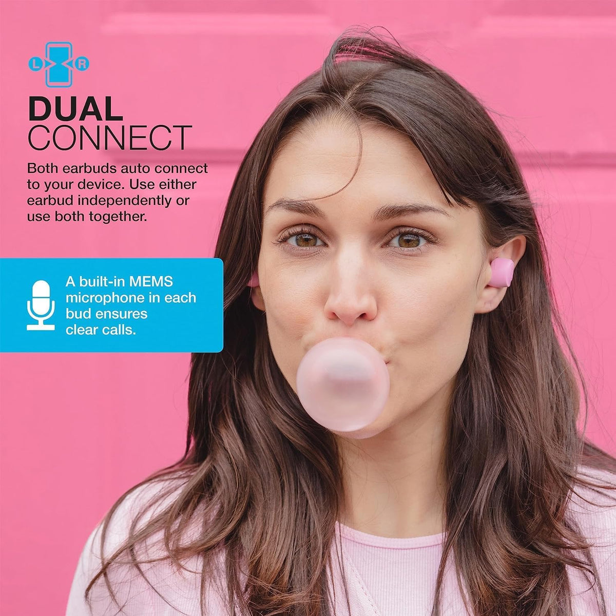 Go Air Pop+, True Wireless Earbuds, Bluetooth Earbuds with Microphone, Dual Connect, EQ3 Sound, Pink