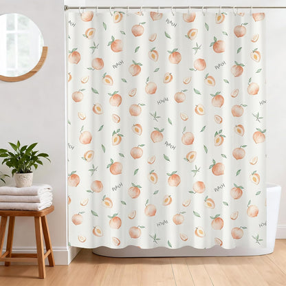 Peach Shower Curtain, Cute Allover Fruits Design 72 x 72 Inch