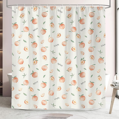 Peach Shower Curtain, Cute Allover Fruits Design 72 x 72 Inch