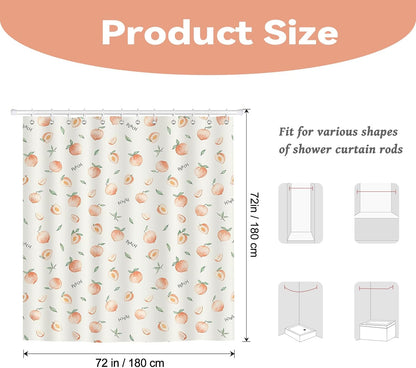 Peach Shower Curtain, Cute Allover Fruits Design 72 x 72 Inch