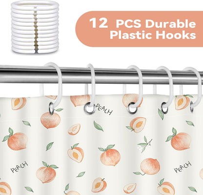 Peach Shower Curtain, Cute Allover Fruits Design 72 x 72 Inch