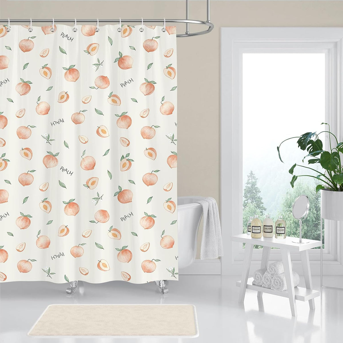 Peach Shower Curtain, Cute Allover Fruits Design 72 x 72 Inch