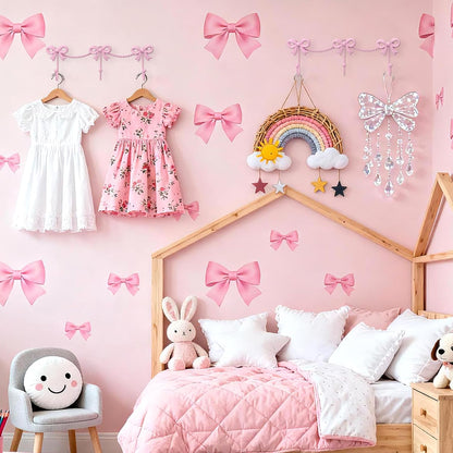 Pink Bow Hooks Bow Wall Hook, 3 Bow Knot Coat Hooks Metal Bowknot Towel Hooks Door Hanger Holder for Wedding Bathroom Bags Coats Hats Coffee Mugs Room Kitchen Decorations (Pink-A)