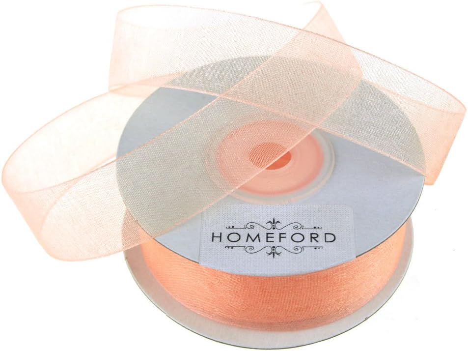Plain Sheer Organza Ribbon, 7/8-Inch, 25-Yard, Light Peach