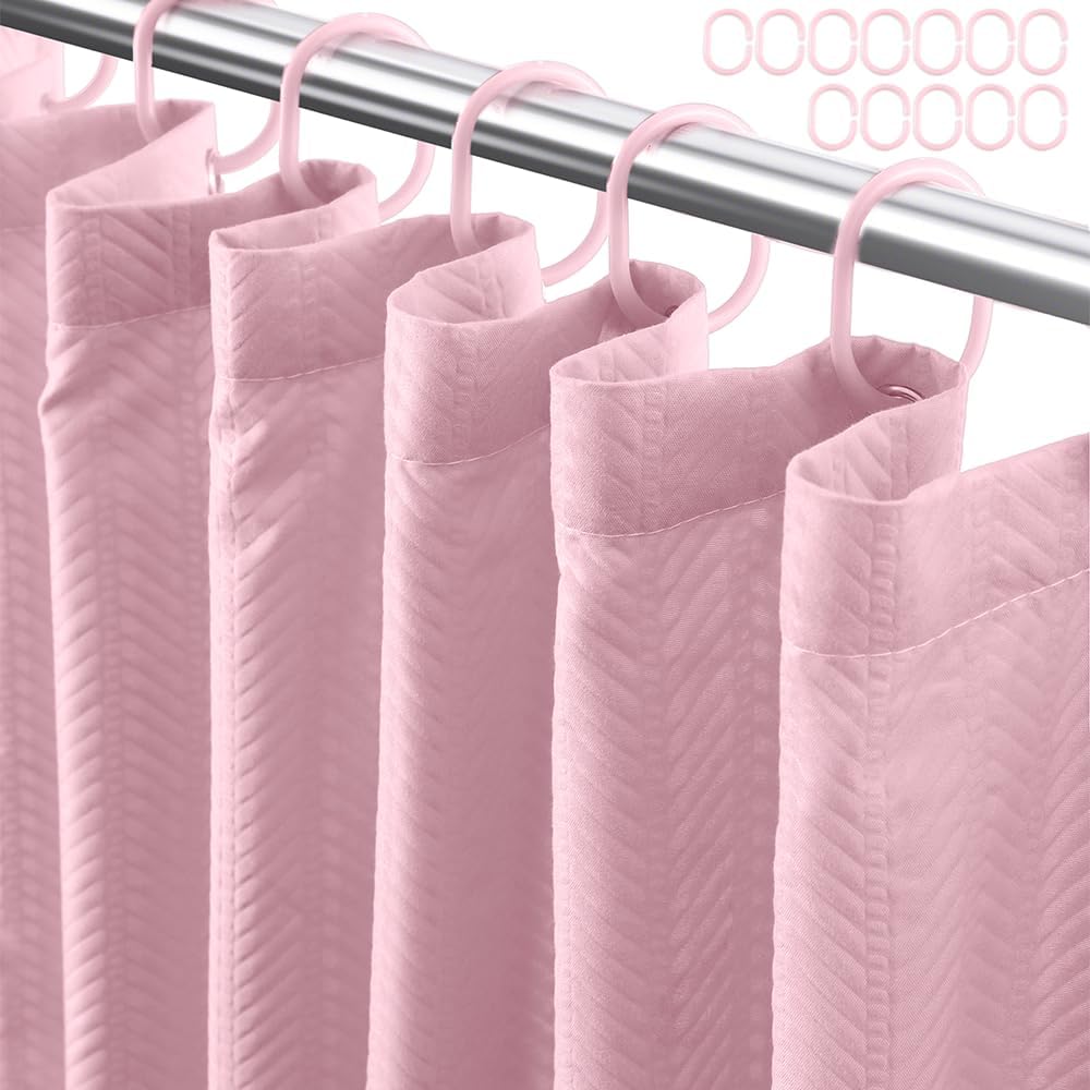 Lady Pink Fabric Shower Curtain or Liner - Waffle Weave Textured Thin Cloth Shower Curtains for Bathroom, Light Weighted Bath Curtain Set with 12 Hooks,72x72, Pink