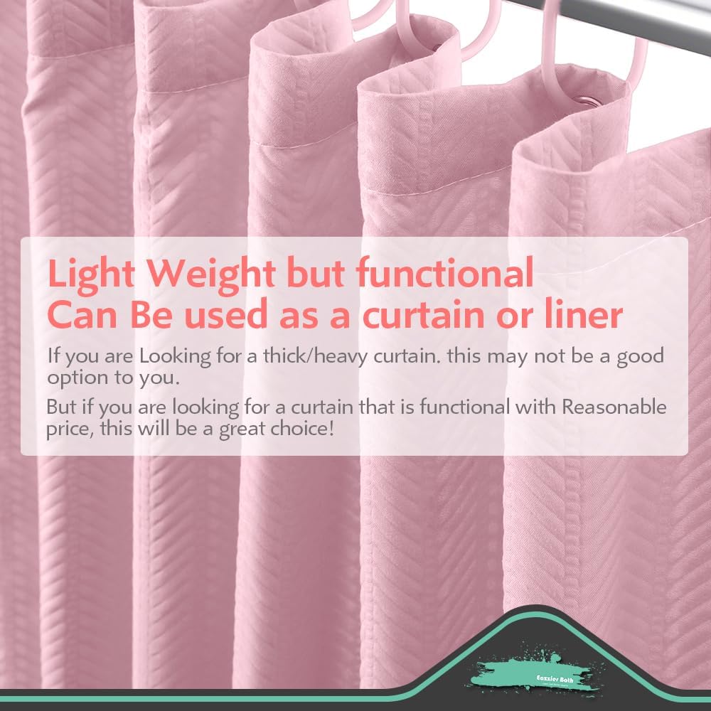 Lady Pink Fabric Shower Curtain or Liner - Waffle Weave Textured Thin Cloth Shower Curtains for Bathroom, Light Weighted Bath Curtain Set with 12 Hooks,72x72, Pink