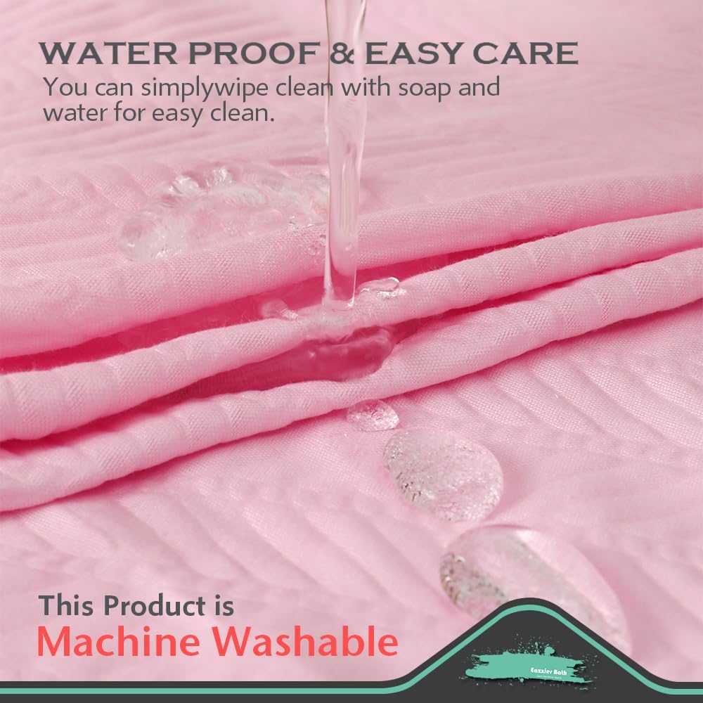 Lady Pink Fabric Shower Curtain or Liner - Waffle Weave Textured Thin Cloth Shower Curtains for Bathroom, Light Weighted Bath Curtain Set with 12 Hooks,72x72, Pink