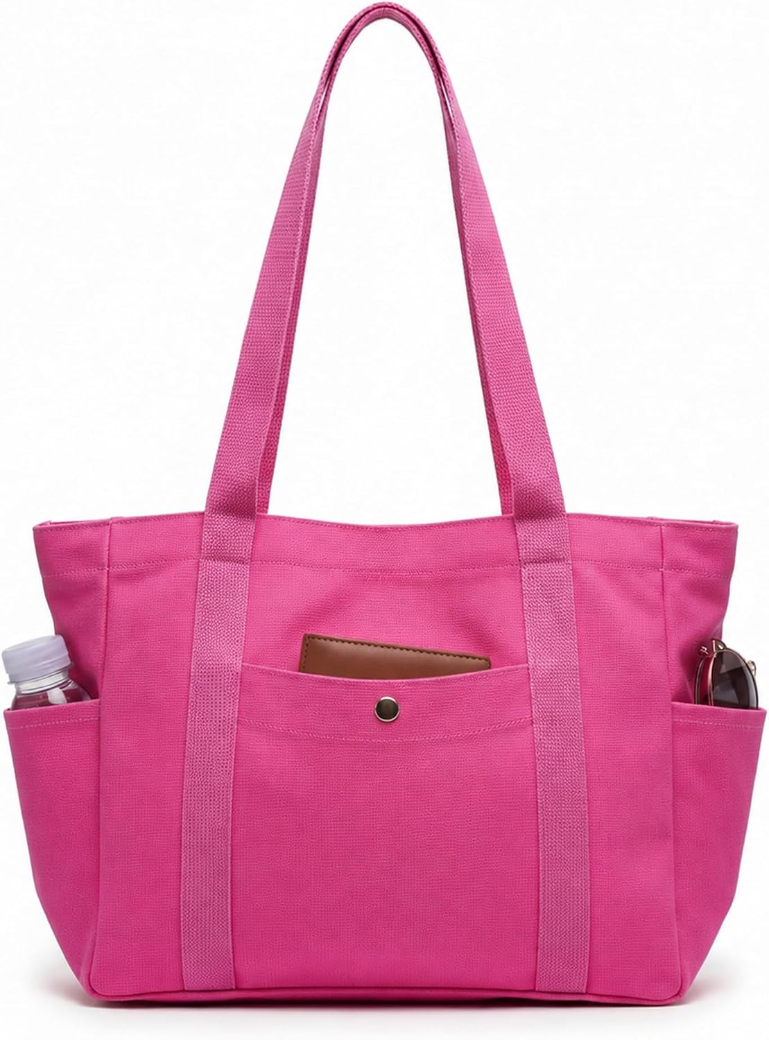 Medium Canvas Tote Bag with Zipper & Multi-Pocket, Heavy Duty Reusable Canvas Purse for Women Men Work Handbag
