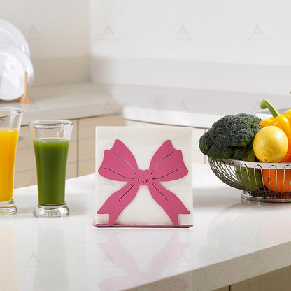 Pink Bow Napkin Holder Metal Tissue Dispenser Napkins Stand