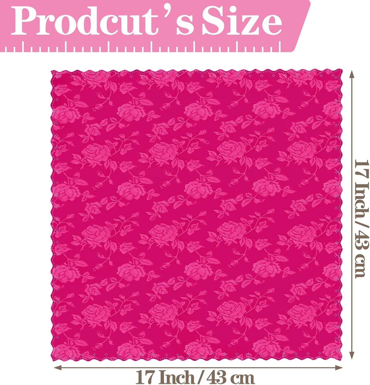 Homiest Jacquard Satin Napkins - 12 Pack Scalloped Square Satin Dinner Napkins for Wedding and Party (Flower, Hot Pink), 17x17 Inches