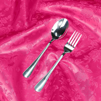 Homiest Jacquard Satin Napkins - 12 Pack Scalloped Square Satin Dinner Napkins for Wedding and Party (Flower, Hot Pink), 17x17 Inches